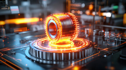 Leinwandbilder - futuristic 3D model of glowing technology component, showcasing intricate details and vibrant colors. design emphasizes innovation and advanced engineering