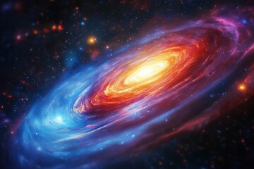 Poster - Colorful swirling galaxy with glowing nebula and vibrant planets in deep space captured in stunning detail. Generative AI