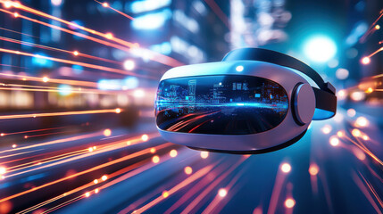 Aufkleber - futuristic virtual reality headset with vibrant light trails, symbolizing advanced technology and immersive experiences