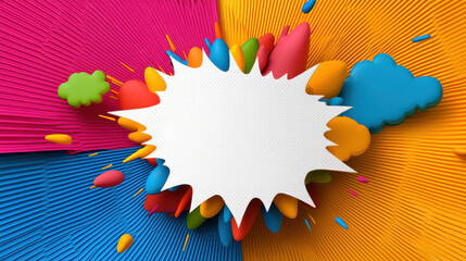 Aufkleber - Bright and colorful pop art style background with abstract shapes and blank speech bubble for text. Perfect for creative designs and advertisements