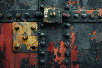 Wall Mural - A close up of a rusted metal door with rivets