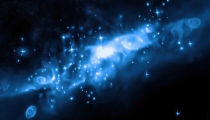 Wall Mural - ethereal cosmic nebula with radiant stars in deep blue hues, showcasing a glowing celestial formation for sci-fi or space designs