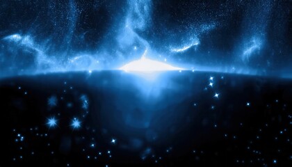 Wall Mural - ethereal cosmic nebula with radiant stars in deep blue hues, showcasing a glowing celestial formation for sci-fi or space designs