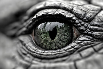 close-up of the eye of a crocodile, green animal eyee with unique shape