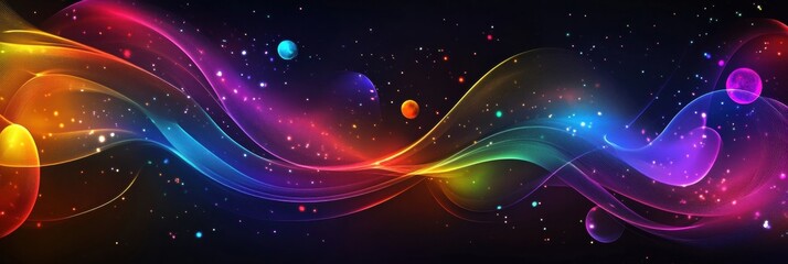 Poster - Colorful galaxy showcasing swirling nebula and glowing planets in endless expanse of space. Generative AI