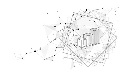 Wall Mural - connected web black dots in cloud and data visualisation for business intelligence, statistics, anal