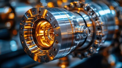 Canvas Print - Vacuum chamber glowing in lab with blurred equipment