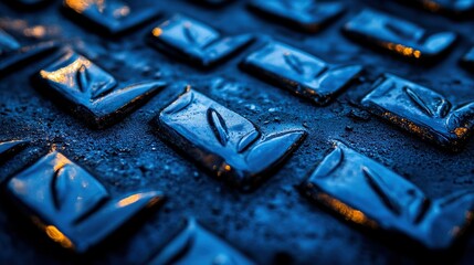 Sticker - Wet metal grate reflecting sunset light on walkway