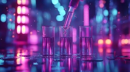Wall Mural - scientific experiment concept with pipette delivering liquid into test tubes minimal and futuristic 
