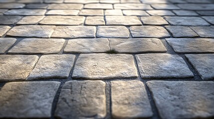 Poster - Cobblestone street paving stones leading into distance under sunlight