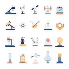 Wall Mural - a collection of minimal flat design icons representing various laboratory equipment and scientific p