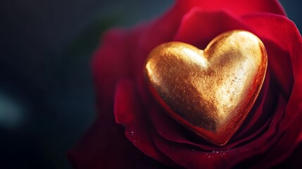 Wall Mural - Golden Heart Nestled in a Deep Red Rose Petal