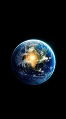 Wall Mural - A vibrant image showcasing the Earth in all its glory with sun shining over North America against the deep blackness of space