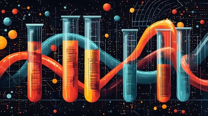 Wall Mural - captivating science featuring a dynamic blend of abstract geometric shapes test tubes and dna sequen