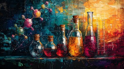 Wall Mural - captivating textured and composition featuring various scientific laboratory equipment such as flask