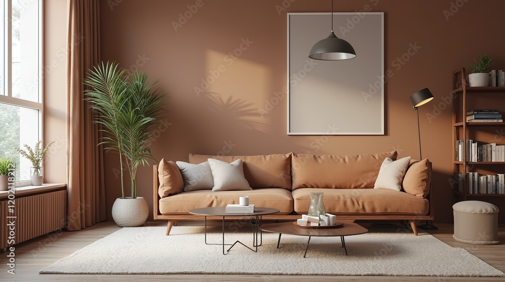 Luxurious living room with warm Mocha mousse color scheme 2025 trend ...
