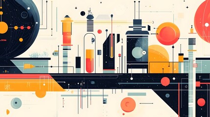 Wall Mural - colorful and minimalist flat showcasing a variety of stem related tools and equipment including phys