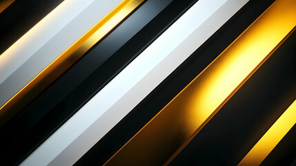Wall Mural - a dynamic abstract scene with bold diagonal stripes in black, white and gold, forming a sharp and mo