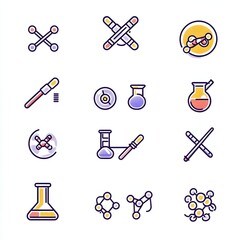 Wall Mural - flat design icon set showcasing scientific symbols including microscopes test tubes and dna structur
