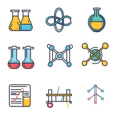 Wall Mural - minimalist and elegant icon collection showcasing research and discovery themes such as test tubes m