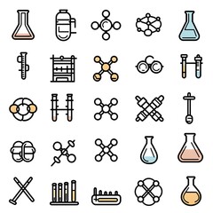 Wall Mural - minimalist set of 50 clean line art science icons featuring lab equipment molecular structures and s