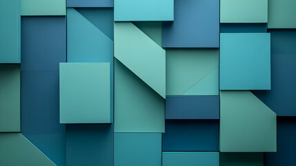 Wall Mural - minimalistic overlapping squares in shades of blue and green forming a clean geometric pattern with 
