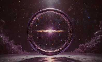 Wall Mural - A purple sphere with a bright light shining through it. The sphere is surrounded by a dark background