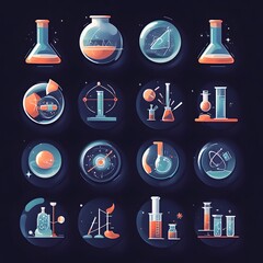 Wall Mural - visually compelling flat design icon set that creatively showcases fundamental scientific tools equi