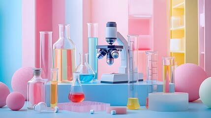 Wall Mural - visually compelling modern composition featuring scientific laboratory equipment like microscope tes