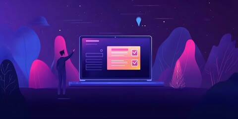 programmer coding laptop isometric neon purple design digital interface