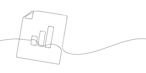 A single line drawing of a diagram file. Continuous line chart icon. One line icon graph file. Vector illustration.