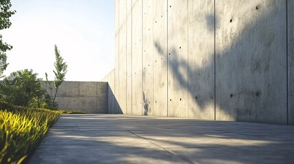 Poster - Modern minimalist concrete building exterior with landscaping