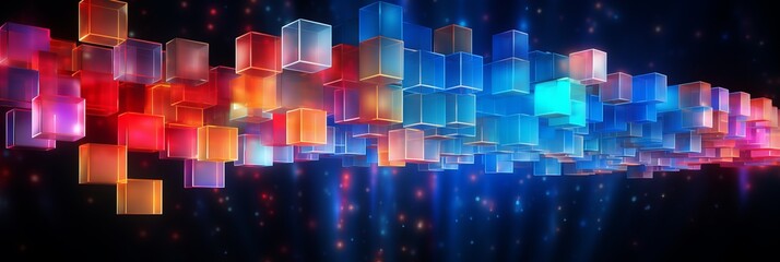 Wall Mural - Colorful geometric cubes create a vibrant digital landscape at night. Generative AI