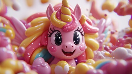 Wall Mural - Cute unicorn figure in a colorful, bubbly, sweet, and playful design.