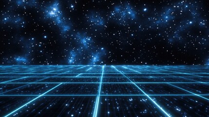 Wall Mural - blue neon grid with stars