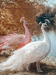 Wall Mural - White Peacocks Standing Together