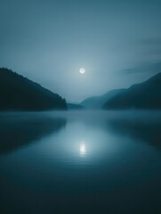Wall Mural - Full moon over lake