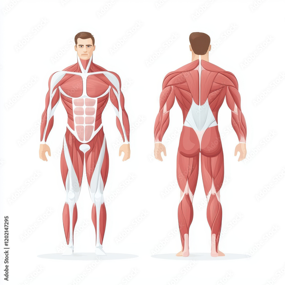 Musle Front Educational diagram of human muscle anatomy, front and back views ...