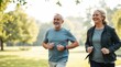 © borispain69 - A joyful senior couple jogging together in nature