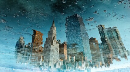 Wall Mural - upsidedown city skyline reflected in water. (1)