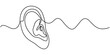© line draw - Continuous one line drawing of human ear with sound waves. One line drawing illustration of human ear. Parts of body concept one line. Editable outline, Continuous one line drawing of human ear.