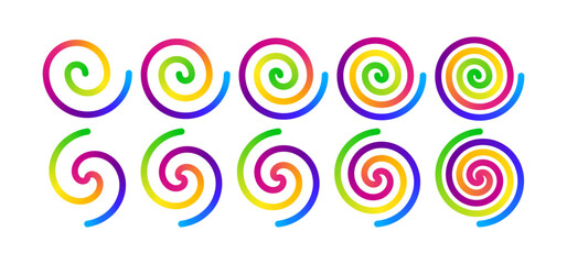 Aufkleber - Rainbow Spiral Set. Vector Circle Spiral Logo with Gradient. Swirl Icon Symbol. Abstract Twirl Hypnotic Shapes.