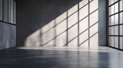 Aufkleber - Empty industrial room with sunlight casting shadows from window