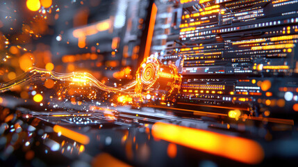 Leinwandbilder - cinematic 3D visualization of futuristic data center with glowing circuits and vibrant lights, showcasing advanced technology and digital connectivity