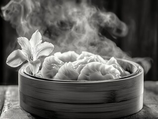 Wall Mural - Dumplings and flower on table