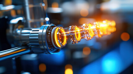 Fototapete - close up view of futuristic energy research lab showcasing advanced technology and glowing components. image captures essence of innovation and renewable energy development
