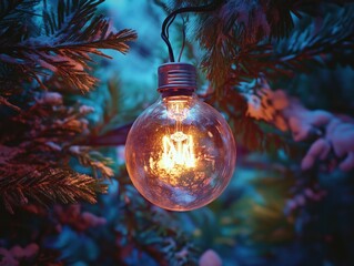 Wall Mural - Hanging light bulb on tree branch