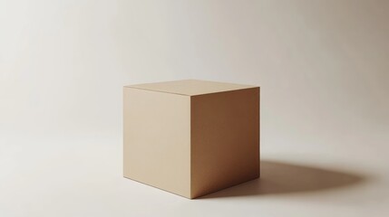 Leinwandbilder - Minimalist beige cubic object on a light background with copy space for text or graphics