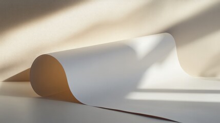 Aufkleber - Curled white paper sheet with soft shadows and warm background showcasing texture and light with Copy Space for design elements