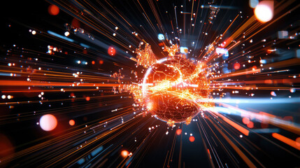 Poster - vibrant digital representation of global network, showcasing interconnected lines and glowing nodes, symbolizing dynamic nature of financial markets and technology